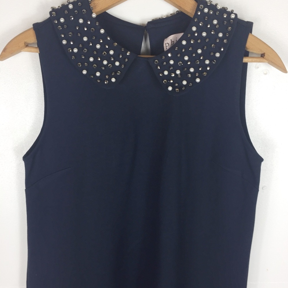 Philosophy Navy Stretch Beaded Collar Dress B6 - Picture 4 of 6